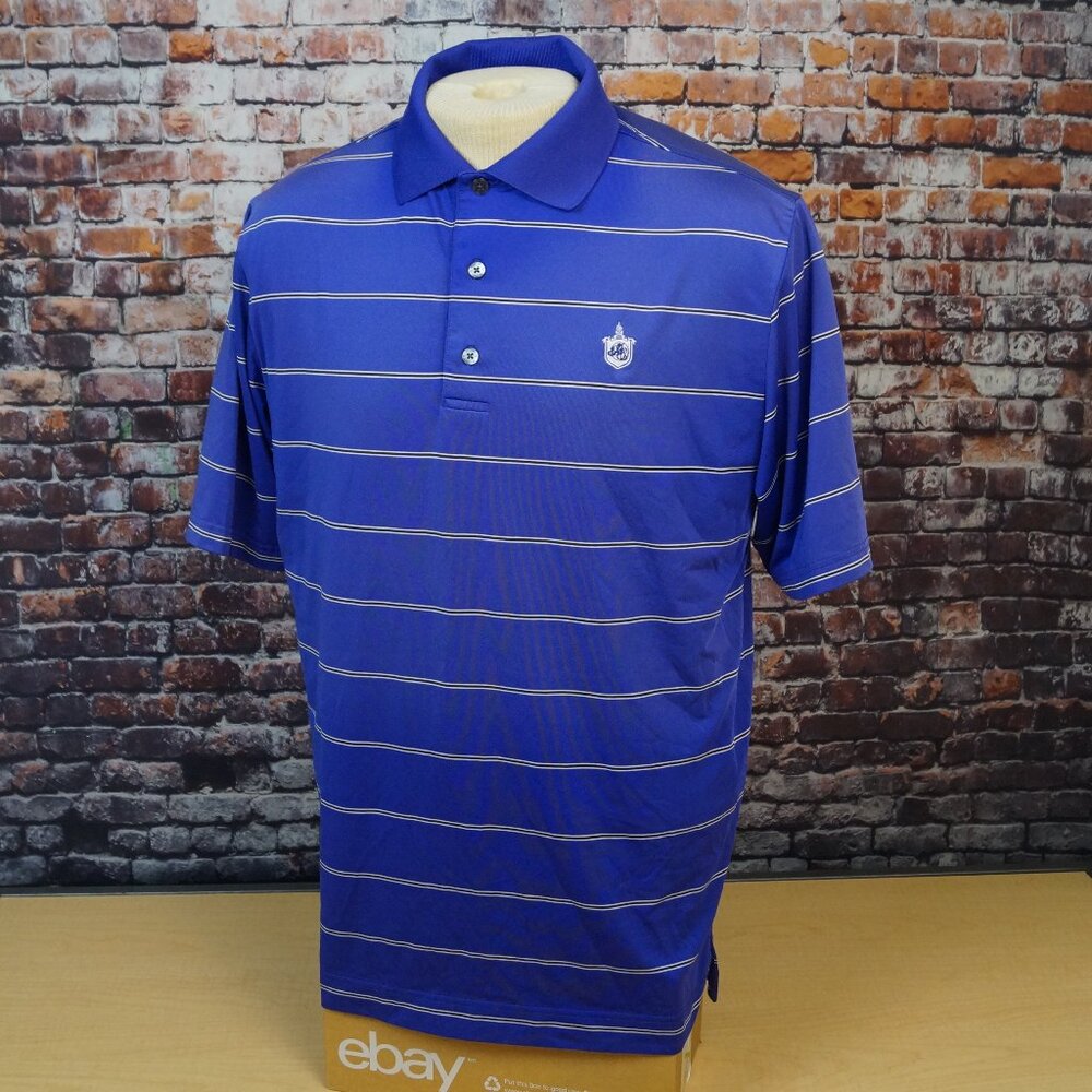 Footjoy Polo Golf Shirt Purple Black Striped Performance Stretch Mens M Medium